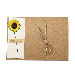 Dried Sunflower Paper Thank You Greeting Cards, with Kraft Paper Envelopes, Rectangle, Yellow, 170x120x1mm(AJEW-K043-01A)