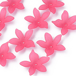 Transparent Acrylic Beads, Frosted, Flower, Cerise, 26x27x6mm, Hole: 1.8mm, about 980pcs/500g(MACR-S373-127-D01)
