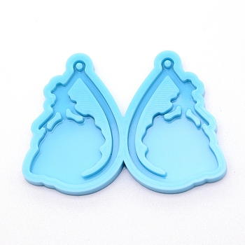 Teardrop with Lady Silicone Pendant Molds, Resin Casting Molds, For UV Resin, Epoxy Resin Jewelry Making, Blue, 41x57x5mm