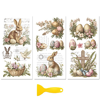 3 Sheets 3 Styles PVC Waterproof Decorative Stickers, Self Adhesive Floral Decals for Furniture Decoration, Rabbit, 300x150mm, 1 sheet/style