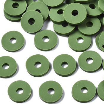 Handmade Polymer Clay Beads, for DIY Jewelry Crafts Supplies, Disc/Flat Round, Heishi Beads, Olive Drab, 8x1mm, Hole: 2mm, about 13000pcs/1000g
