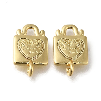 Rack Plating Brass Charms, Long-Lasting Plated, Cadmium Free & Lead Free, Lock, Real 18K Gold Plated, 12x8x1.5mm, Hole: 1mm