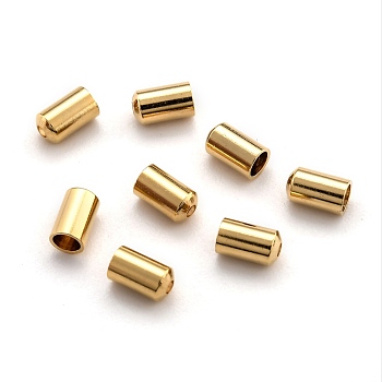 Brass Cord End, End Caps Long-Lasting Plated, Column, Real 24K Gold Plated, 5x3mm, Hole: 1mm, Inner Diameter: 1.5mm