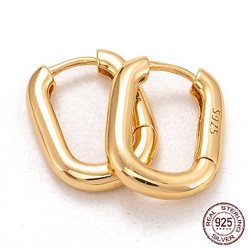 925 Sterling Silver Huggie Hoop Earrings, with 925 Stamp, Oval, Golden, 14x10.5x2mm, Pin: 0.7mm