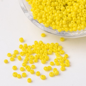 12/0 Opaque Colours Round Glass Seed Beads, Yellow, Size: about 2mm in diameter, hole:1mm, about 3303pcs/50g