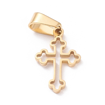 Ion Plating(IP) 304 Stainless Steel Pendants, Laser Cut, Hollow Cross, Golden, 19x12x1.5mm, Hole: 3.5x7mm