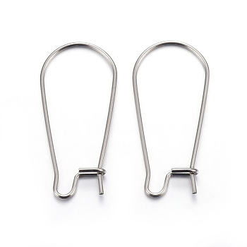 304 Stainless Steel Hoop Earring Findings, Kidney Ear Wire, Stainless Steel Color, 21 Gauge, 25x12x0.7mm