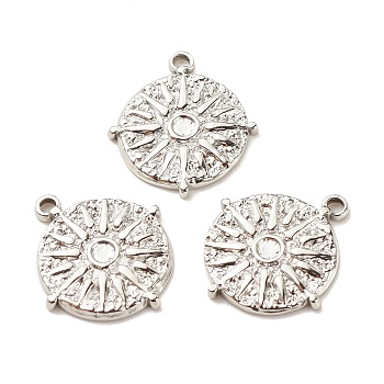 201 Stainless Steel Pendants, Textured, Flat Round with Sun, Stainless Steel Color, 22x19x2mm, Hole: 1.8mm