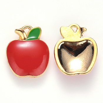 Alloy Enamel Charms, Apple, Light Gold, Red, 15x12x3mm, Hole: 0.9mm