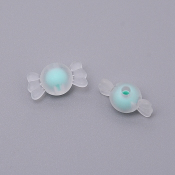 Transparent Clear Acrylic Beads, Frosted, DIY Accessories, Bead in Bead, Candy, Turquoise, 8.5x16.5x8.5mm, Hole: 2mm