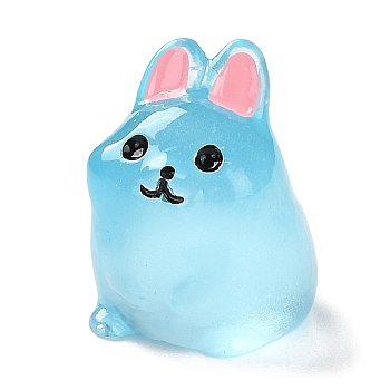 Rabbit Luminous Resin Display Decorations, Glow in the Dark, for Car or Home Office Desktop Ornaments, Sky Blue, 17.5x16x21.5mm