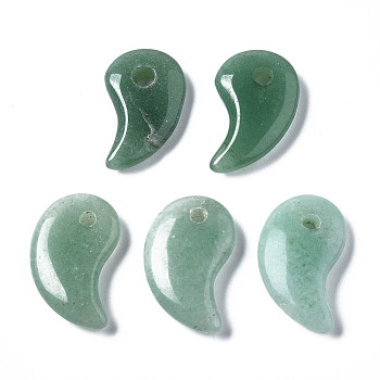 Natural Green Aventurine Pendants, Comma, Magatama, 22~23x14x4~5mm, Hole: 2.5mm