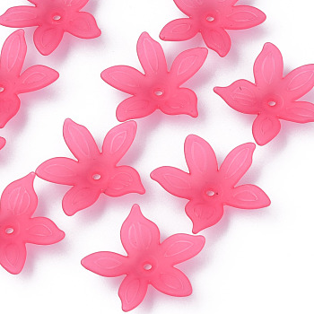 Transparent Acrylic Beads, Frosted, Flower, Cerise, 26x27x6mm, Hole: 1.8mm, about 980pcs/500g