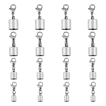 16Pcs 4 Styles 304 Stainless Steel Lobster Claw Clasps, with Cord Ends, Stainless Steel Color, 22~28mm, Cord Ends: 9~13x5~11mm, 4pcs/style