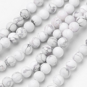 Natural Howlite Beads Strands, Frosted, Round, 6mm, Hole: 1mm, about 63pcs/strand, 15.1 inch