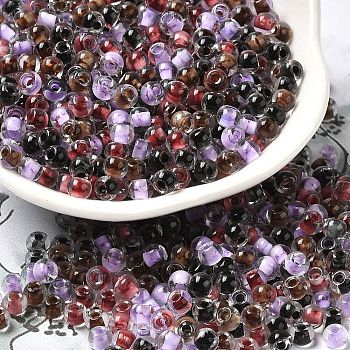 Transparent Glass Round Seed Beads, Inside Colours, Round, Mixed Color, 6/0, 4x3mm, Hole: 1.2mm, about 7258pcs/pound