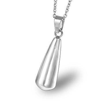 316L Stainless Steel Urn Pendants, for Commemoration, Manual Polishing, Excluding Chain, Teardrop, Silver Color Plated, 47x13mm, Hole: 9mm