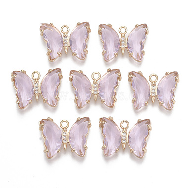Light Gold Pink Butterfly Brass+Glass Pendants