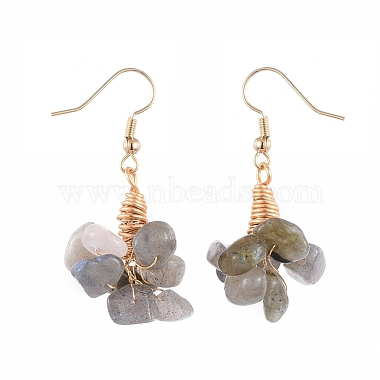 Natural Labradorite Clip Beads Dangle Cluster Earrings(EJEW-JE03949-02)-2