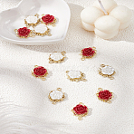 12Pcs 2 Colors Alloy Flower Connector Charms, with Plastic Rose, Light Gold, Mixed Color, 22~22.5x15~15.5x5.5~6.5mm, Hole: 1.5~1.6mm, 6pcs/color(FIND-LP0007-89)