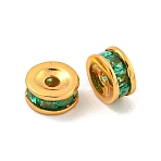 925 Sterling Silver Micro Pave Cubic Zirconia Beads, Flat Round, Real 18K Gold Plated, Green, 4.5x2.5mm, Hole: 0.9mm(STER-U002-17B-G)