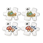 Opaque Printed Acrylic Pendants, Puzzle Shape with House/Mushroom Pattern Charms, Mixed Color, 23x30x3.5mm, Hole: 3mm(AC-CBAAE11-01)
