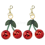 Glass & PET Mirror Disco Ball Cherry Pendant Decorations, with Zinc Alloy Swivel Clasps, Golden, 195mm, 2pcs/set(HJEW-FH00111)