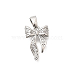 Brass Clear Cubic Zirconia Pendants, Bowknot Charms, Long-Lasting Plated, Platinum, 15x10x3mm, Hole: 5x3mm(KK-B187-05P)