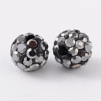 Grade A Rhinestone Pave Disco Ball Beads, for Unisex Jewelry Making, Round, Jet Hematite, PP9(1.5.~1.6mm), 8mm, Hole: 1mm(RB-Q101-2)