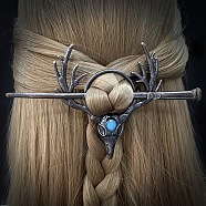 Vintage Moonstone Hair Sticks for Women, Gothic Retro Viking Alloy Hair Sticks, Deer, 90x83mm(PW-WG64507-01)