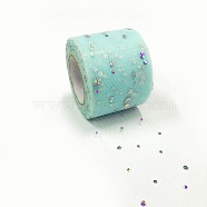 Glitter Sequin Deco Mesh Ribbons, Tulle Fabric, Tulle Roll Spool Fabric For Skirt Making, Pale Turquoise, 2 inch(5cm), about 25yards/roll(22.86m/roll)(OCOR-P010-A-C43)