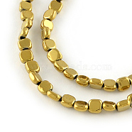 Electroplated Non-magnetic Synthetic Hematite Beads Strands, Square, Golden Plated, 4x4x2mm, Hole: 1mm, about 97pcs/strand, 15.7 inch(G-R259-51G)