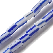 Handmade Lampwork Beads, Column with Stripe Pattern, Royal Blue, 3.5~8x3.5~5mm, Hole: 1.2mm, about 91~101pcs/strand, 25.59~26.38''(65~67cm)(LAMP-B023-04B-08)