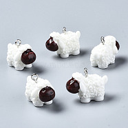 Opaque Resin Pendants, with Platinum Tone Iron Loop, 3D Sheep, White, 15~16x22x13mm, Hole: 1.8mm(RESI-S356-070)