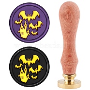 DIY Scrapbook, Brass Wax Seal Stamp and Wood Handle Sets, Bat, for Halloween, Golden, 8.9x2.5cm, Stamps: 25x14.5mm(AJEW-WH0100-377)