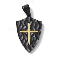 304 Stainless Steel Pendants, Shield with Cross Charm, Black & Golden, 34x21x4mm, Hole: 7.5x4.5mm(STAS-Z075-03EB)