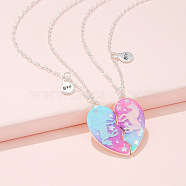 2Pcs Alloy Colorful Enamel Magnetic Unicorn Heart Pendant Friendship Necklaces for Women, Platinum, 15.75 inch(40cm)(FS-WGC6FE6-01)