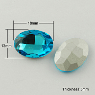 Glass Pointed Back Rhinestone, Back Plated, Faceted, Oval, Deep Sky Blue, 13x18x5mm(RGLA-Q012-12)