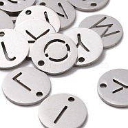 201 Stainless Steel Charms, Flat Round with Letter, Stainless Steel Color, Random Mixed Letters, 12x1mm, Hole: 1.5mm(STAS-Q201-T051P)