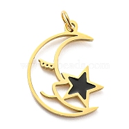304 Stainless Steel Charms, with Jump Ring and Enamel, Moon with Star Charm, Real 14K Gold Plated, 15x11x1mm, Hole: 2mm(STAS-B044-05G)