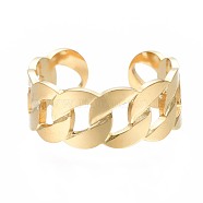 304 Stainless Steel Curb Chain Open Cuff Ring, Chunky Hollow Ring for Women, Golden, US Size 7 3/4(17.9mm)(RJEW-T023-41G)