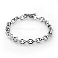 304 Stainless Steel Cable Chain Bracelets, with Toggle Clasps, Stainless Steel Color, 8-5/8 inch(22cm), 8mm(BJEW-G618-04P)