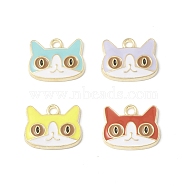 Alloy Enamel Charms, Cat Charm, Golden, Mixed Color, 13x16x2.2mm, Hole: 2mm(ENAM-G212-17G)