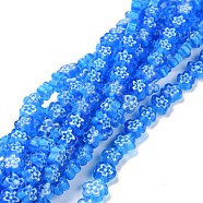 Handmade Millefiori Glass Bead Strands, Flower, Dodger Blue, 6.4~9x3.2mm, Hole: 1mm, about 56pcs/Strand, 15.75''(40cm)(LAMP-J035-8mm-15)