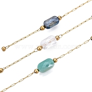 Handmade Crystal Beads Chains, for Necklaces Bracelets Making, with 304 Stainless Steel Chains, Soldered, with Spool, Real 18K Gold Plated, 7x4x3.5mm, bead: 2mm in diameter, links: 2x1.5x0.2mm & 2.5x1x0.2mm, interval: 19mm, about 32.81 Feet(10m)/Roll(CHS-T006-20G)