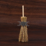 Mini Witch Wiccan Altar Broom with Alloy Charms, Halloween Healing Wiccan Ritual Decor, Moon, 150mm(PW-WGDD577-03)