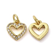 Brass Micro Pave Cubic Zirconia Pendants, Cadmium Free & Lead Free, Long-Lasting Plated, with Jump Ring, Heart, Real 18K Gold Plated, 9x8x2mm, Hole: 2.4mm(KK-E048-11G)