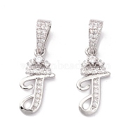 Eco-Friendly Brass Micro Pave Cubic Zirconia Pendants, Long-Lasting Plated, Real Platinum Plated, Cadmium Free & Lead Free, Letter, Letter.T, 16~20x7~11.5x1.5~2.2mm, Hole: 6.5x3.5mm(KK-K265-01P-T)