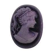 Lady's Head Portrait Flat Oval Violet Resin Cabochons, without hole, 13x18mm(X-RB021)