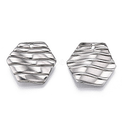304 Stainless Steel Pendants, Hexagon Charm, Stainless Steel Color, 17x19x2mm, Hole: 1.2mm(STAS-T063-204P)